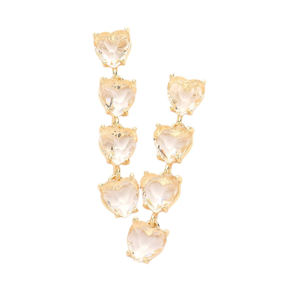 Heart Stone Link Dangle Evening Earrings
