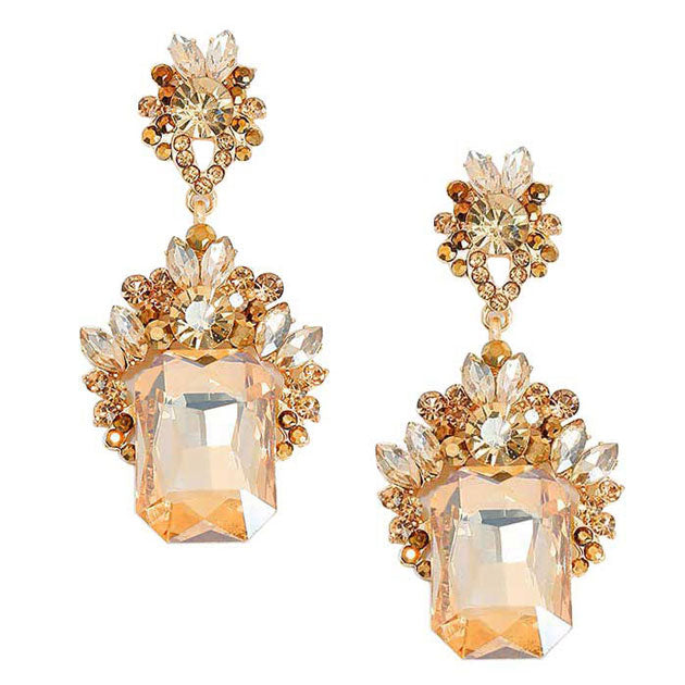 Emerald Cut Stone Accented Evening Earrings