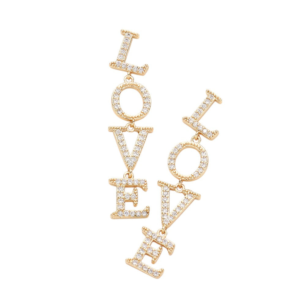 Love CZ Message Link Dangle Evening Earrings