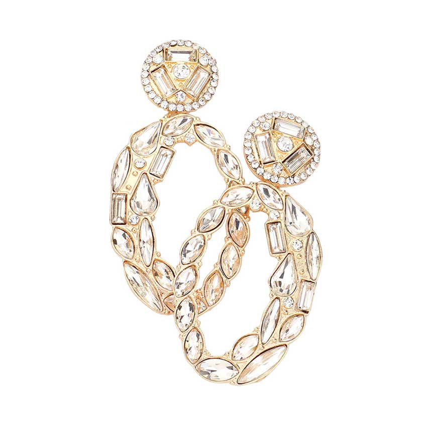 Marquise Round Rectangular Stone Cluster Evening Earrings