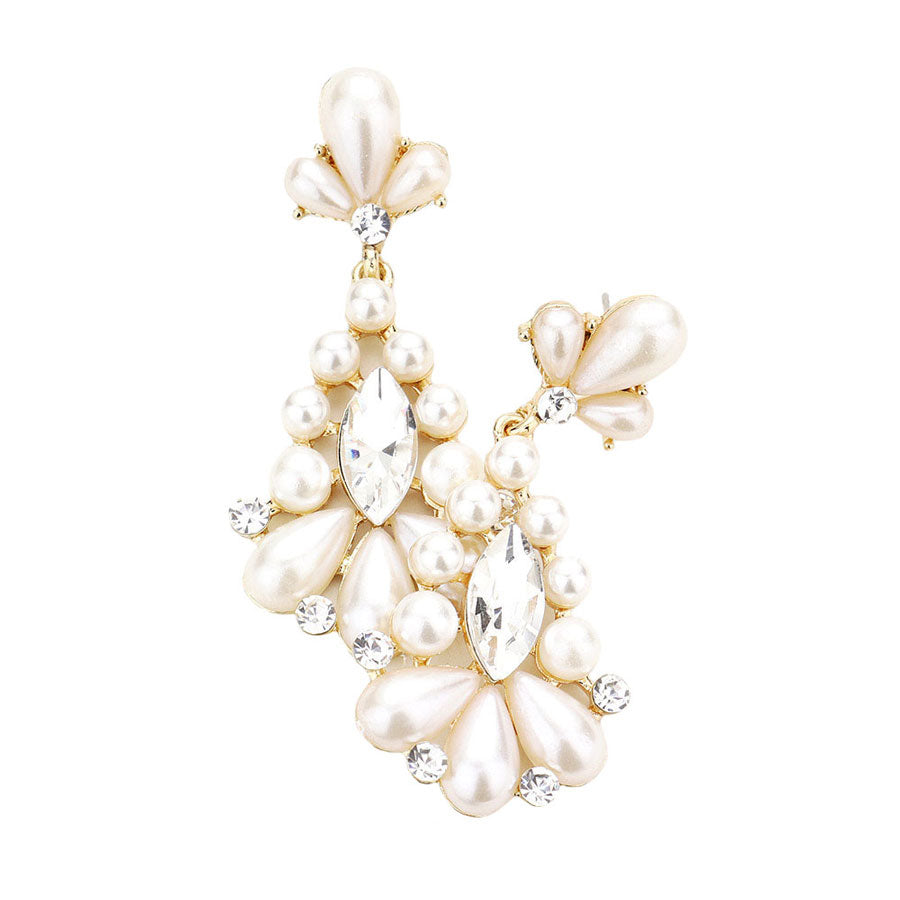 Marquise Stone Center Pearl Evening Earrings