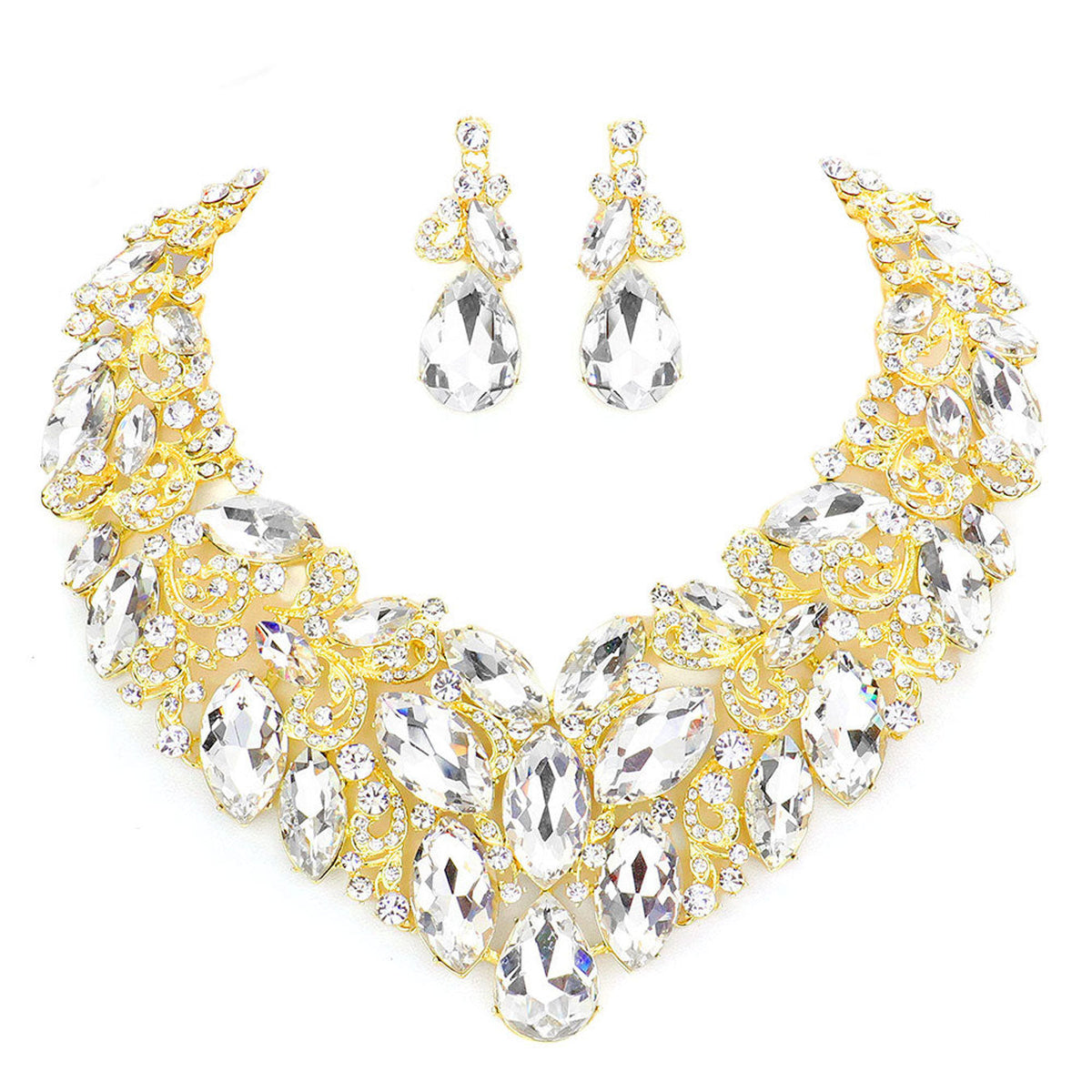 Marquise Stone Cluster Accented Evening Necklace