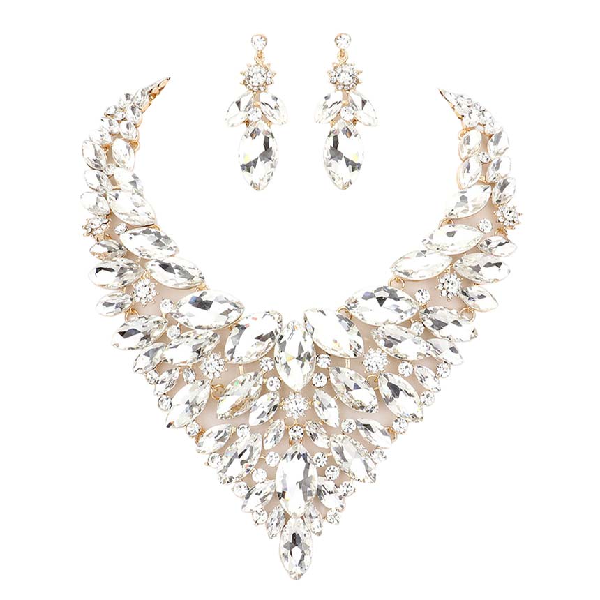 Marquise Stone Cluster Statement Evening Necklace