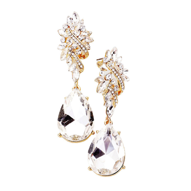 Marquise Stone Cluster Teardrop Dangle Evening Earrings