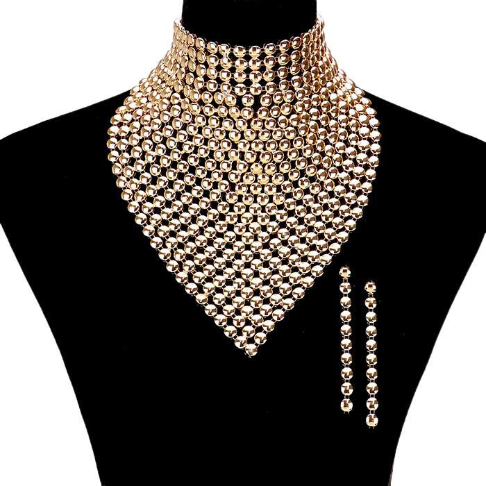 Metal Studded Bib Necklace