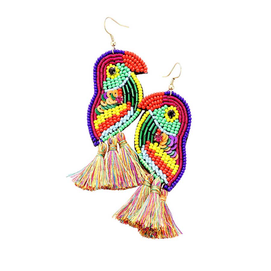 Multi Bead Sequin Parrot Tassel Earrings