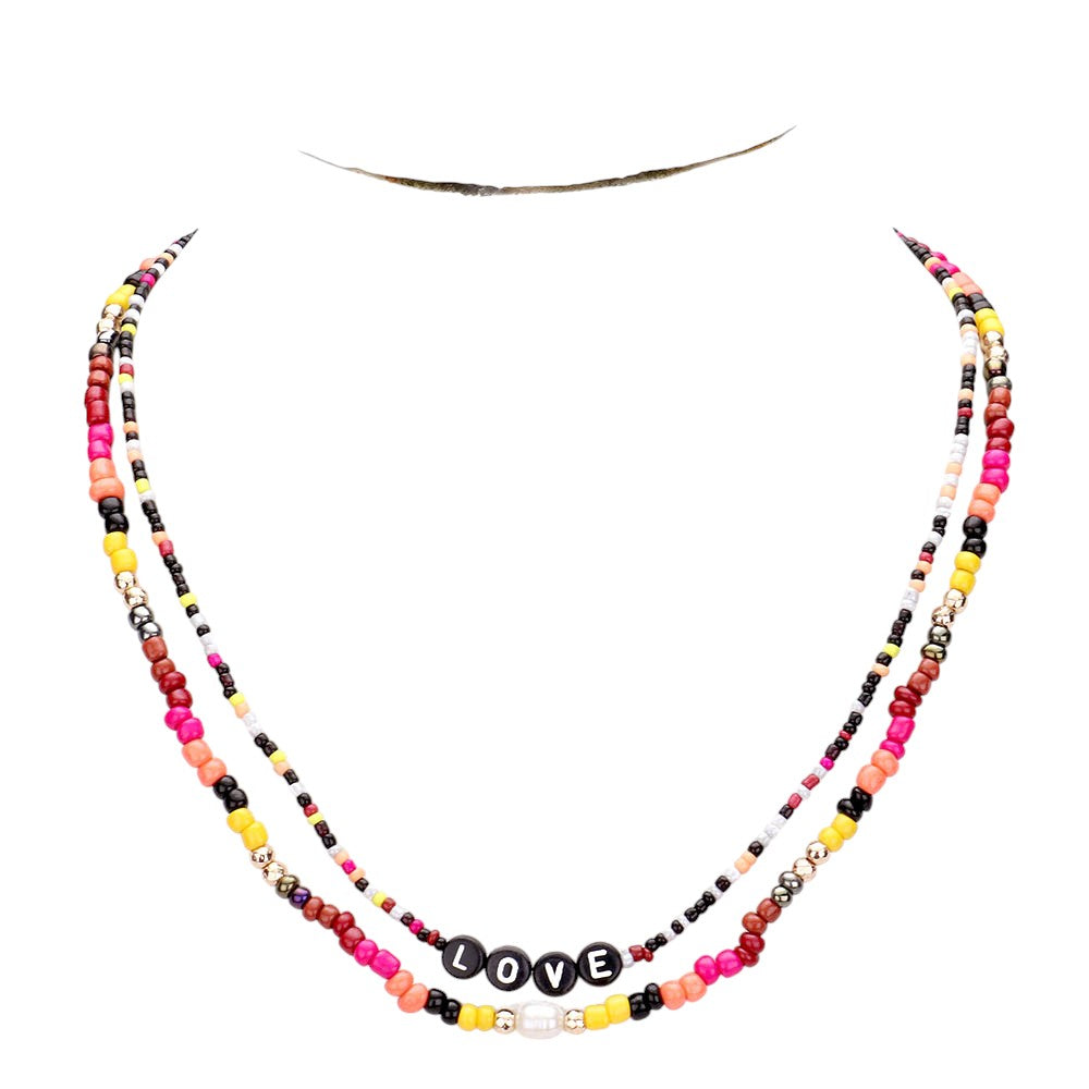 Multi Color Bead Statement Love Layered Necklace