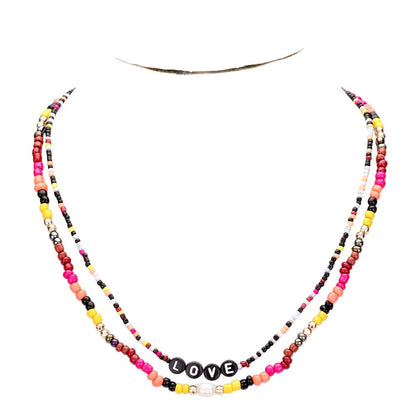 Multi Color Bead Statement Love Layered Necklace