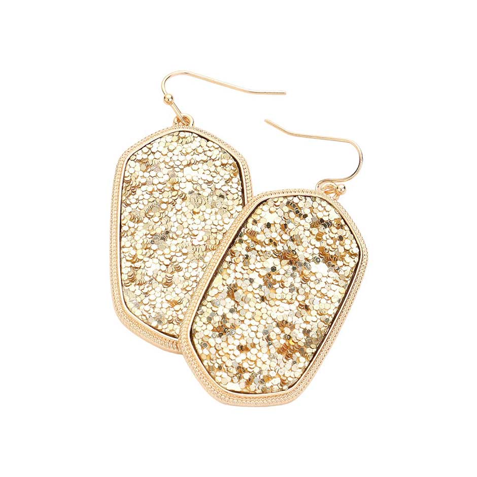 Sparkly Hexagon Frame Dangle Earrings