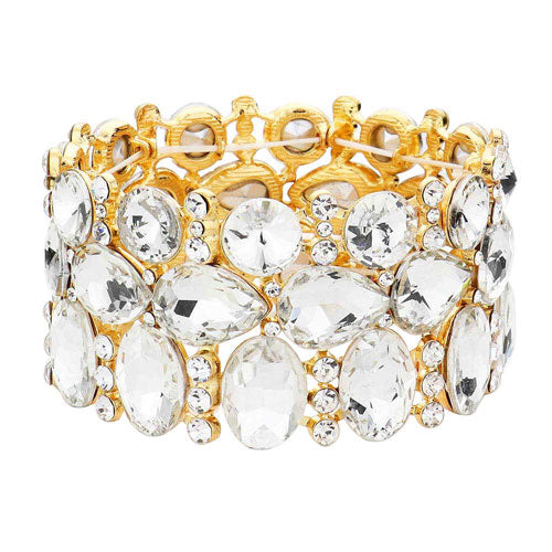 Women's Multi Stone Cluster Evening Stretch Bracelet