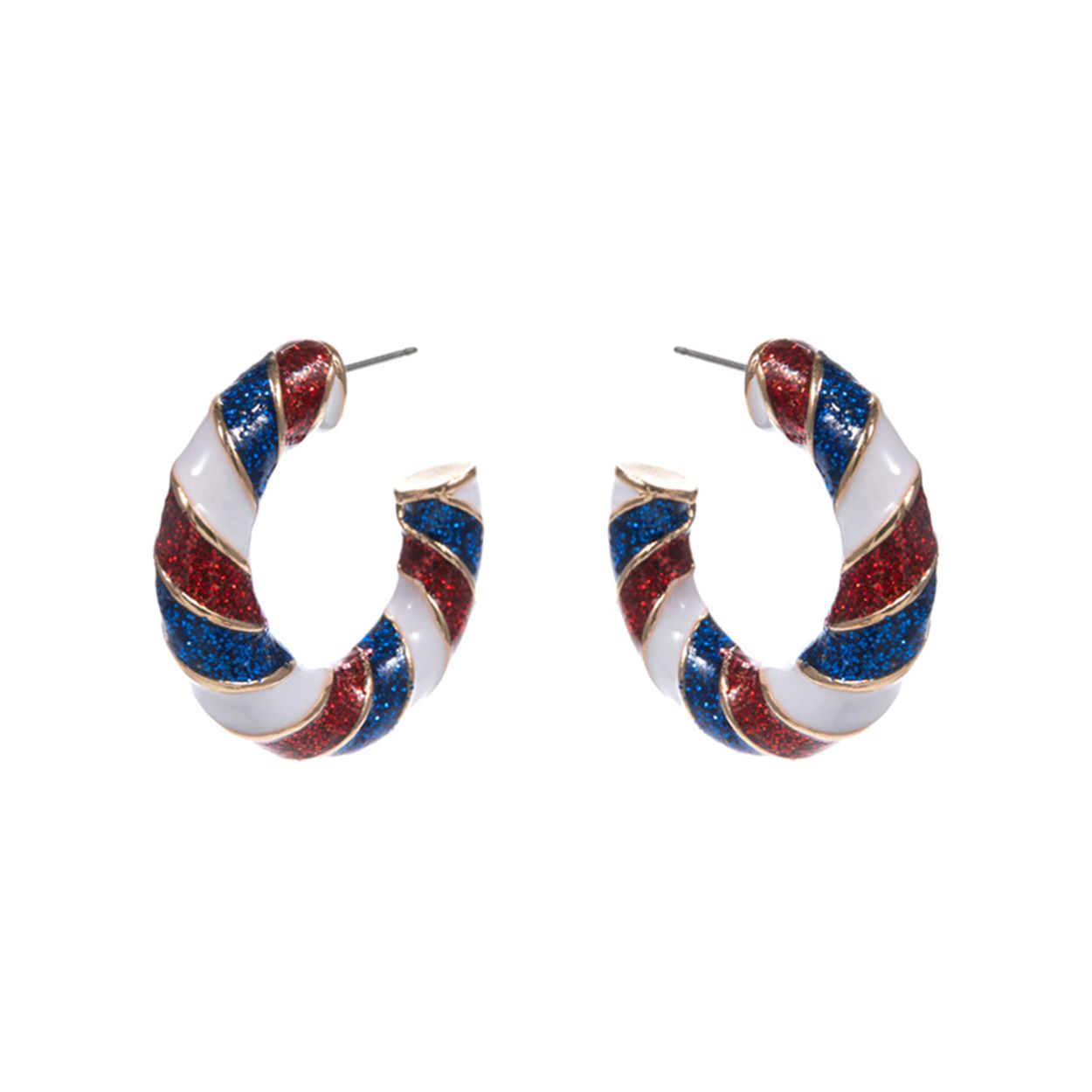 Women's Patriotic American USA Glittered Enamel Twist Hoop Earrings 4th of July