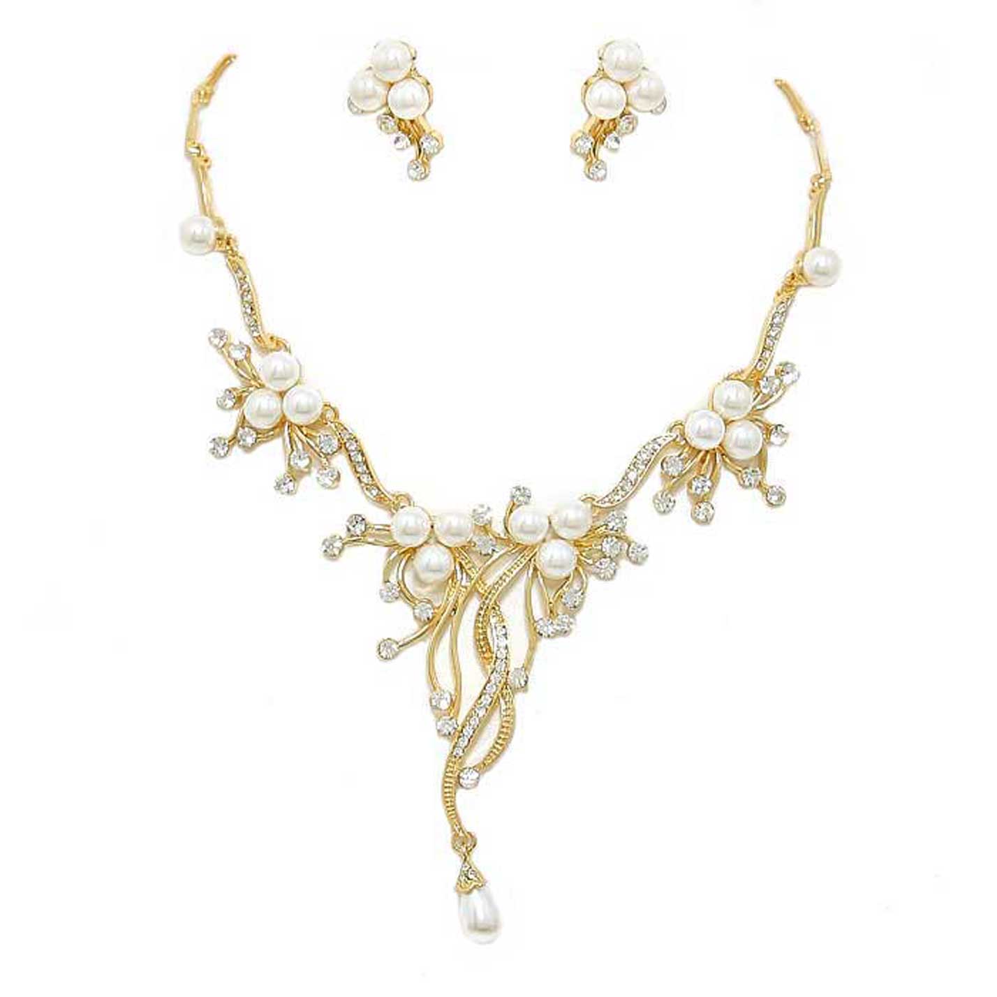 Pearl Accented Floral Rhinestone Necklace