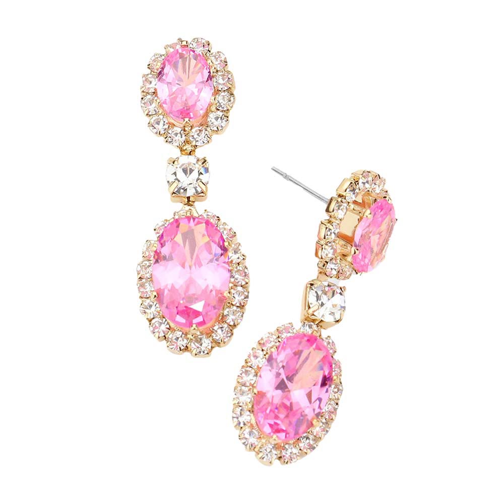 CZ Double Oval Accented Dangle Evening Earrings