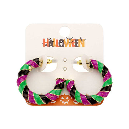 Enamel Halloween Twisted Hoop Earrings