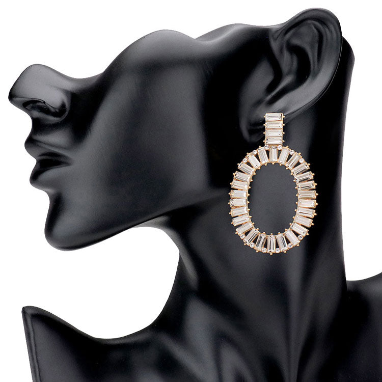 Rectangle Stone Embellished Oven Oval Earrings