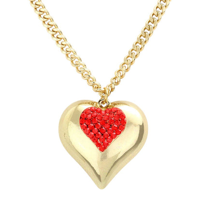 Crystal pave chunky heart pendant necklace