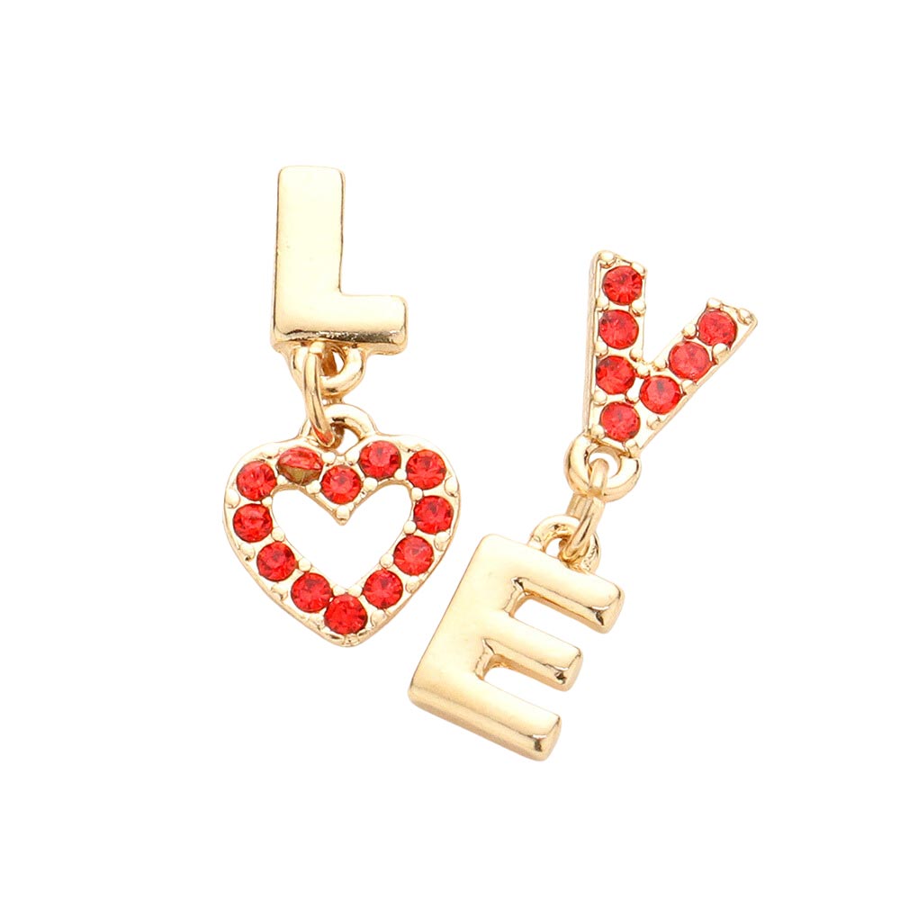 LOVE Rhinestone Message Mismatched Dangle Earrings