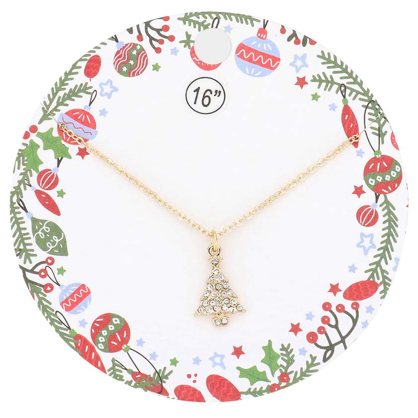 Rhinestone Embellished Christmas Tree Pendant Necklace