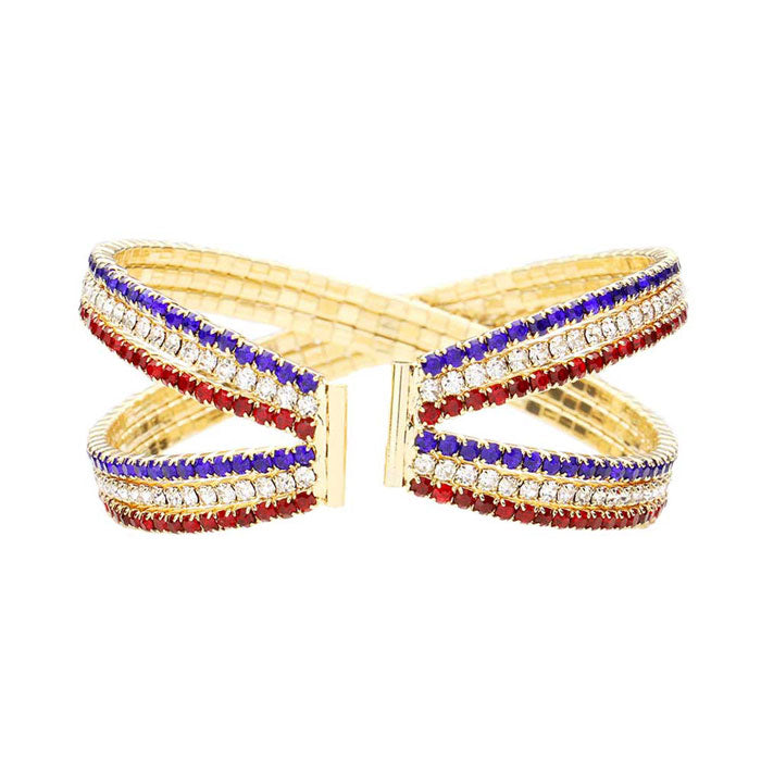 Rhinestone Embellished Crisscross Cuff Evening Bracelet
