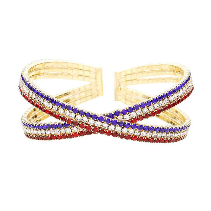 Rhinestone Embellished Crisscross Cuff Evening Bracelet