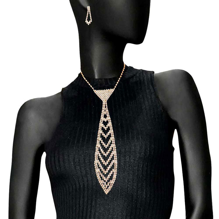 Rhinestone Pave Necktie Necklace