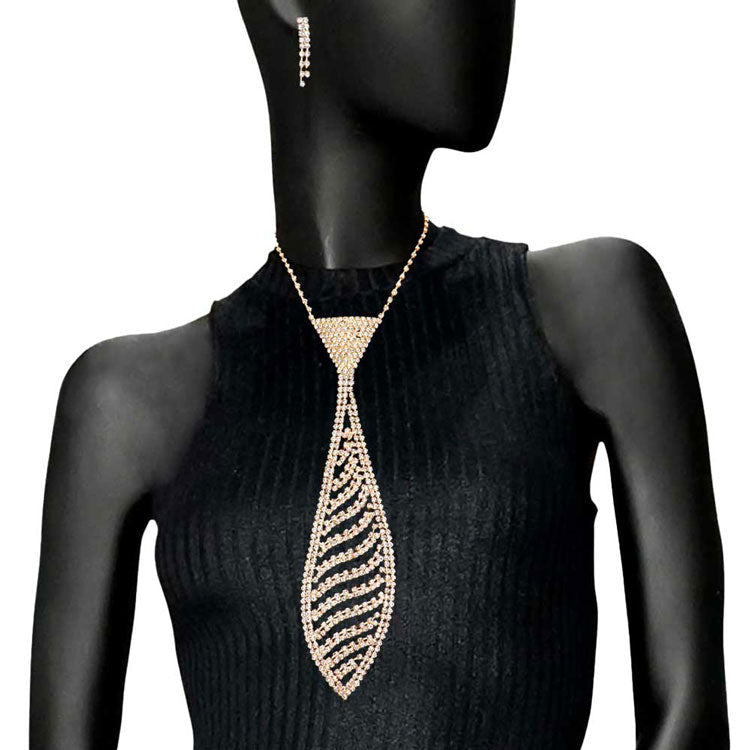 Rhinestone Pave Wave Necktie Necklace