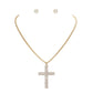Rhinestone Paved Cross Pendant Jewelry Set