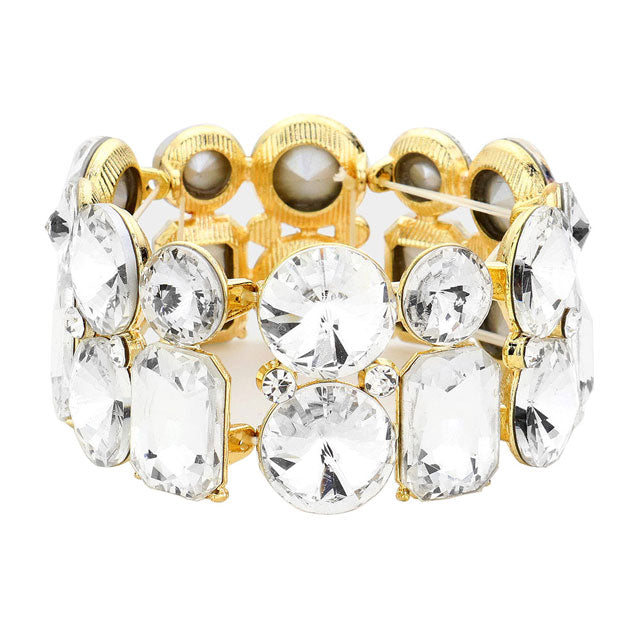Round Emerald Cut Stone Stretch Evening Bracelet