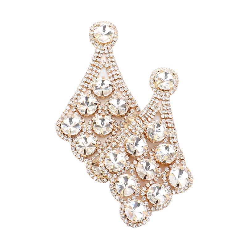Round Stone Accented Dangle Evening Earrings