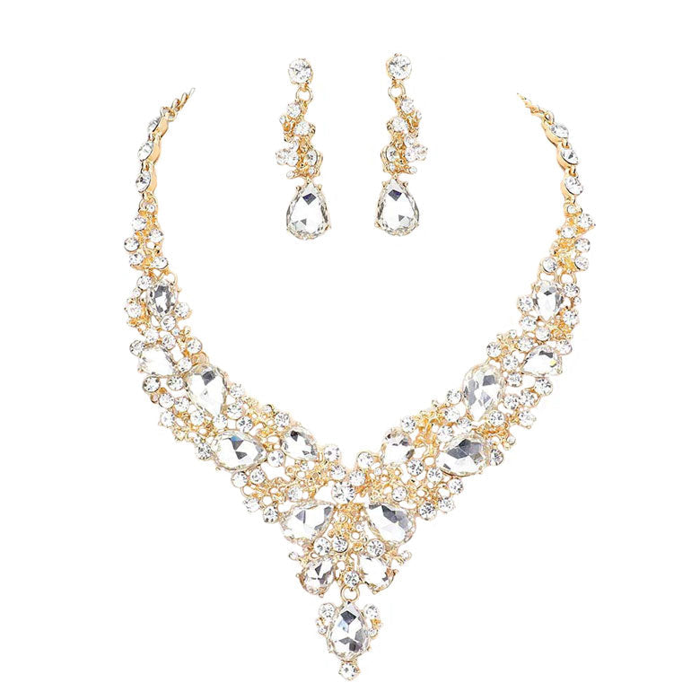 Round Teardrop Stone Accented Evening Necklace