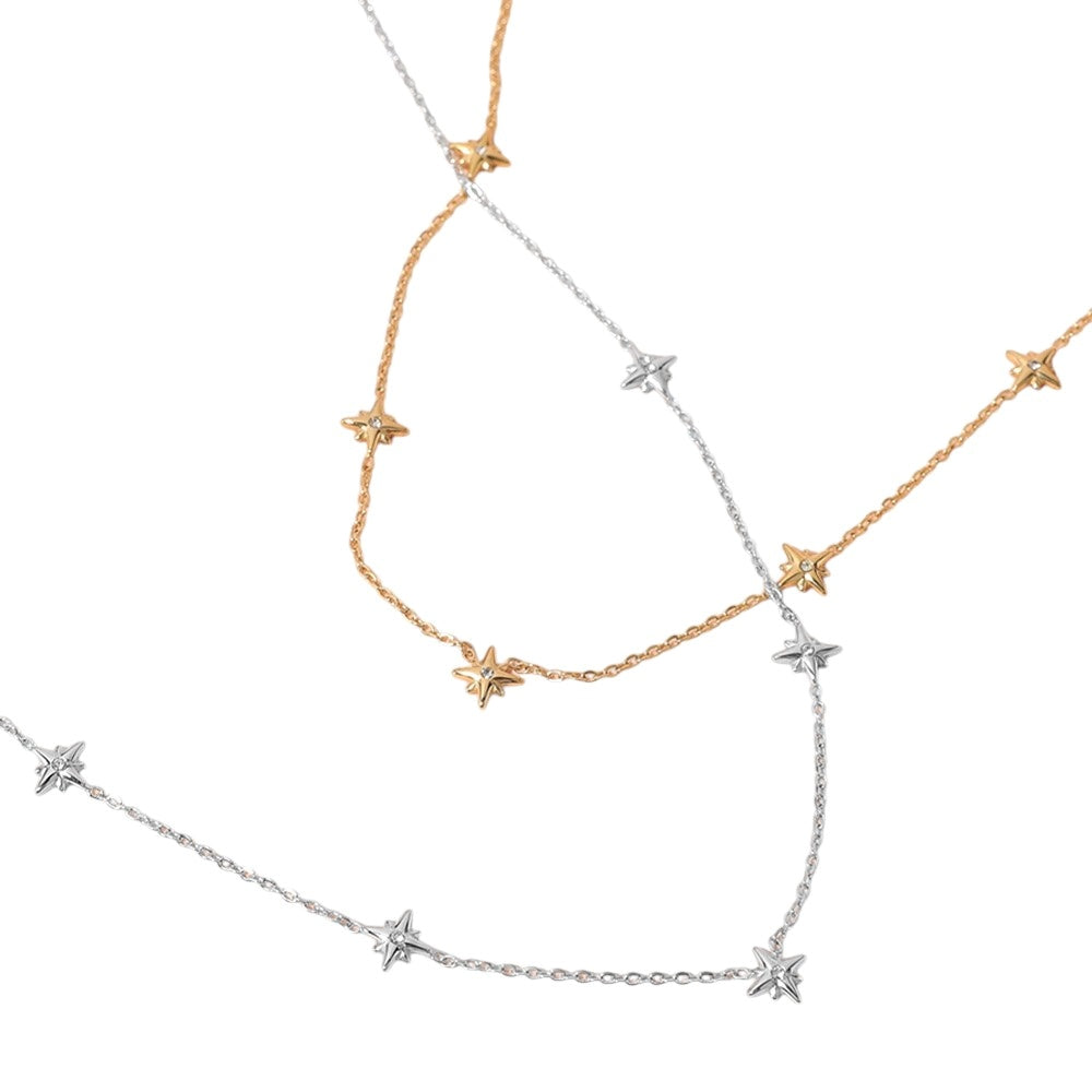 SECRET BOX Stainless Steel Stone Starburst Station Necklace