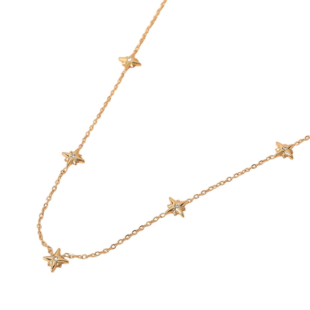 SECRET BOX Stainless Steel Stone Starburst Station Necklace