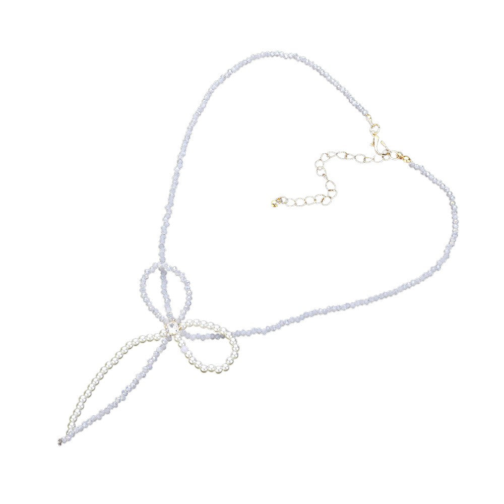 SECRET BOX_Stone Pointed Faceted Beaded Bow Necklace