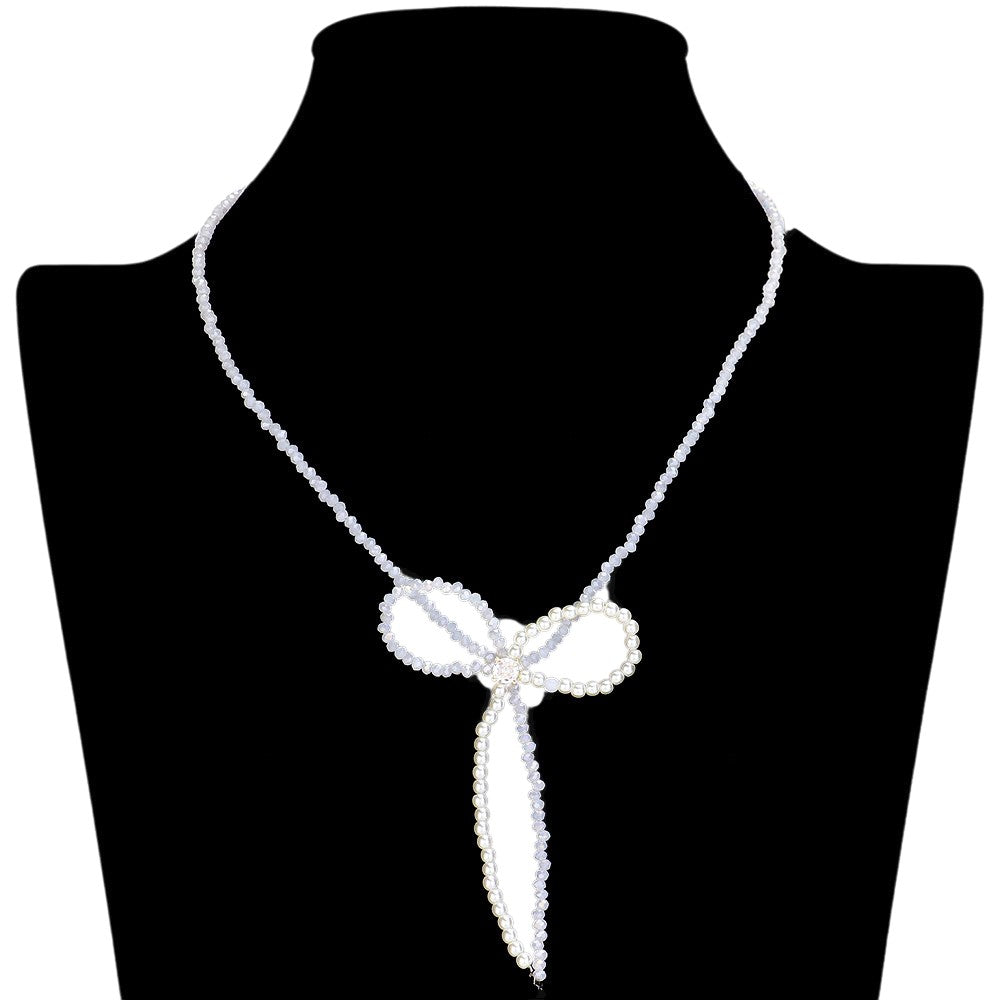 SECRET BOX_Stone Pointed Faceted Beaded Bow Necklace