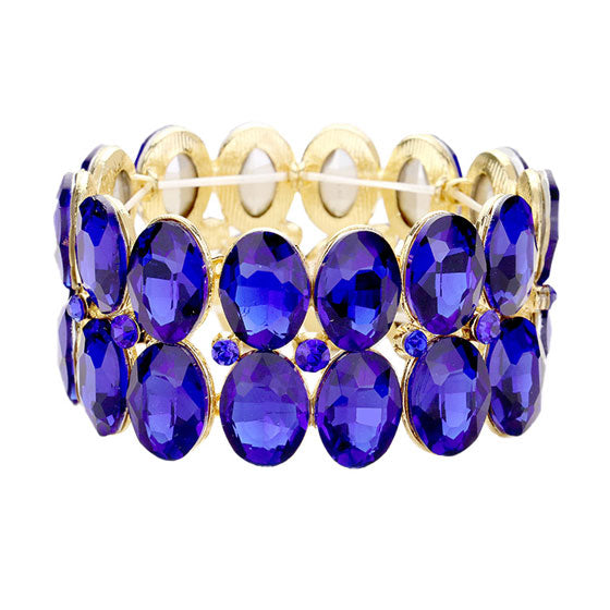 Glass Crystal Oval Stone Cluster Stretch Bracelet