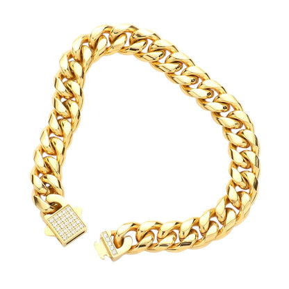 Stainless Steel CZ Embellished Metal Chain Link Bracelet