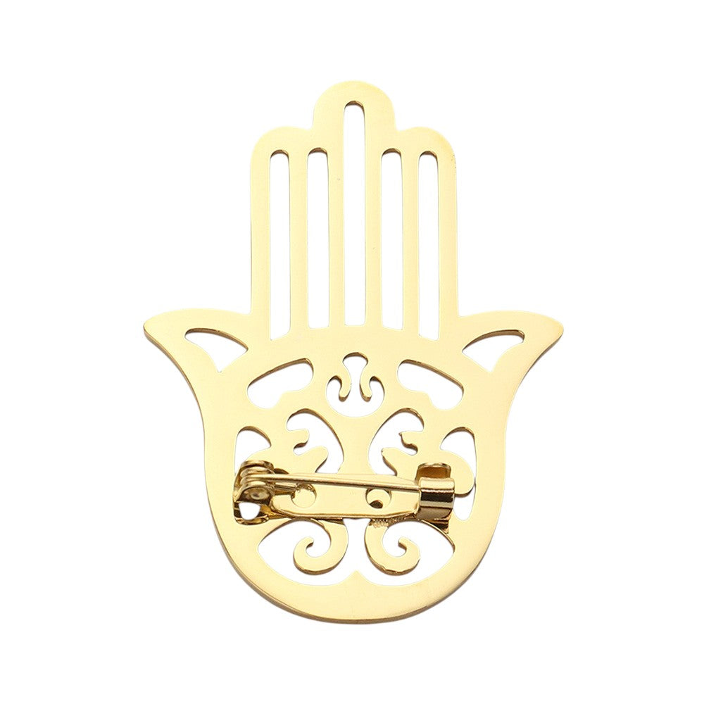 Stainless Steel Cutout Hamsa Hand Pin Brooch