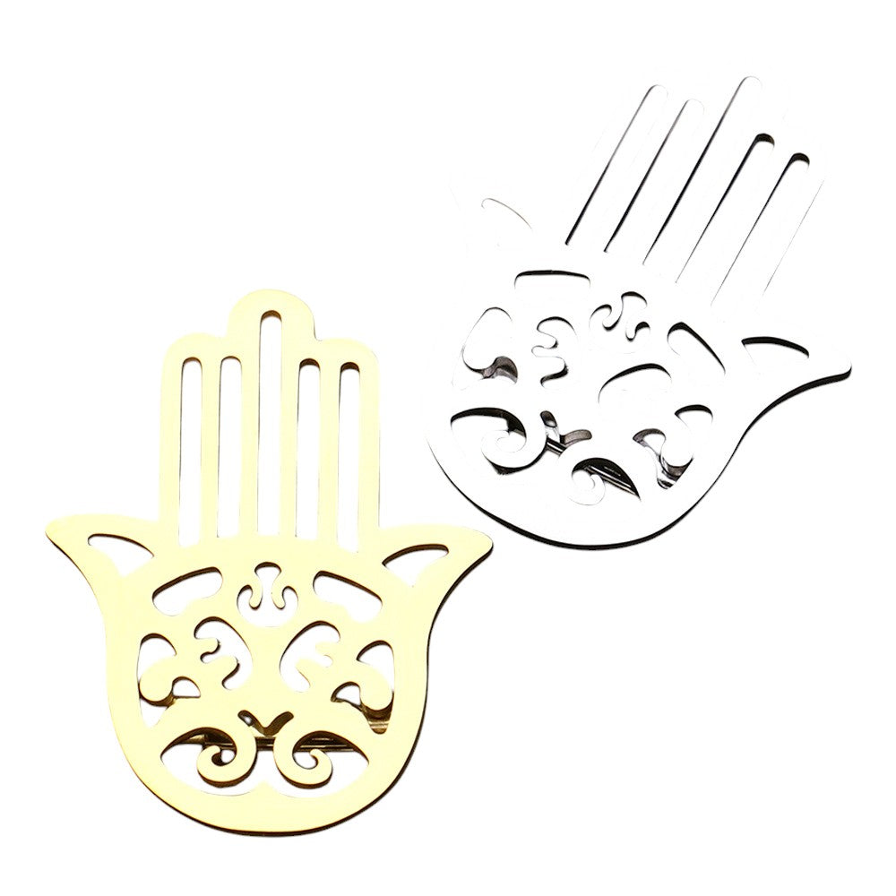 Stainless Steel Cutout Hamsa Hand Pin Brooch