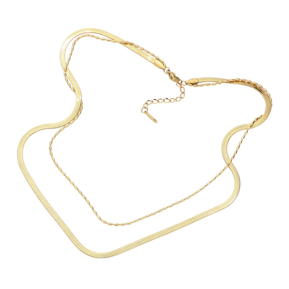 Stainless Steel Herringbone Chain Layered Necklace