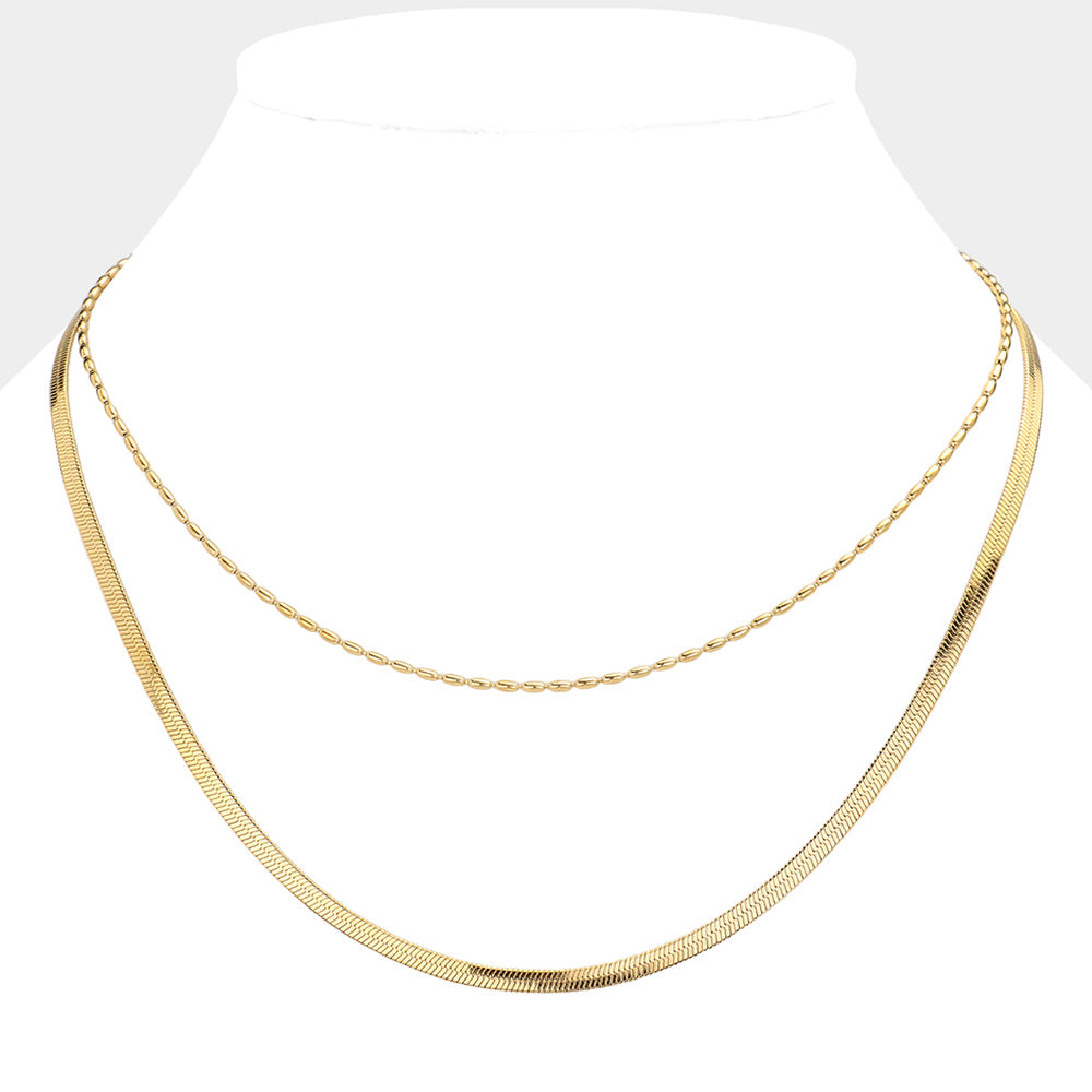 Stainless Steel Herringbone Chain Layered Necklace