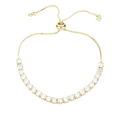 Stainless Steel CZ Stone Tennis Chain Pull Tie Adjustable Bracelet