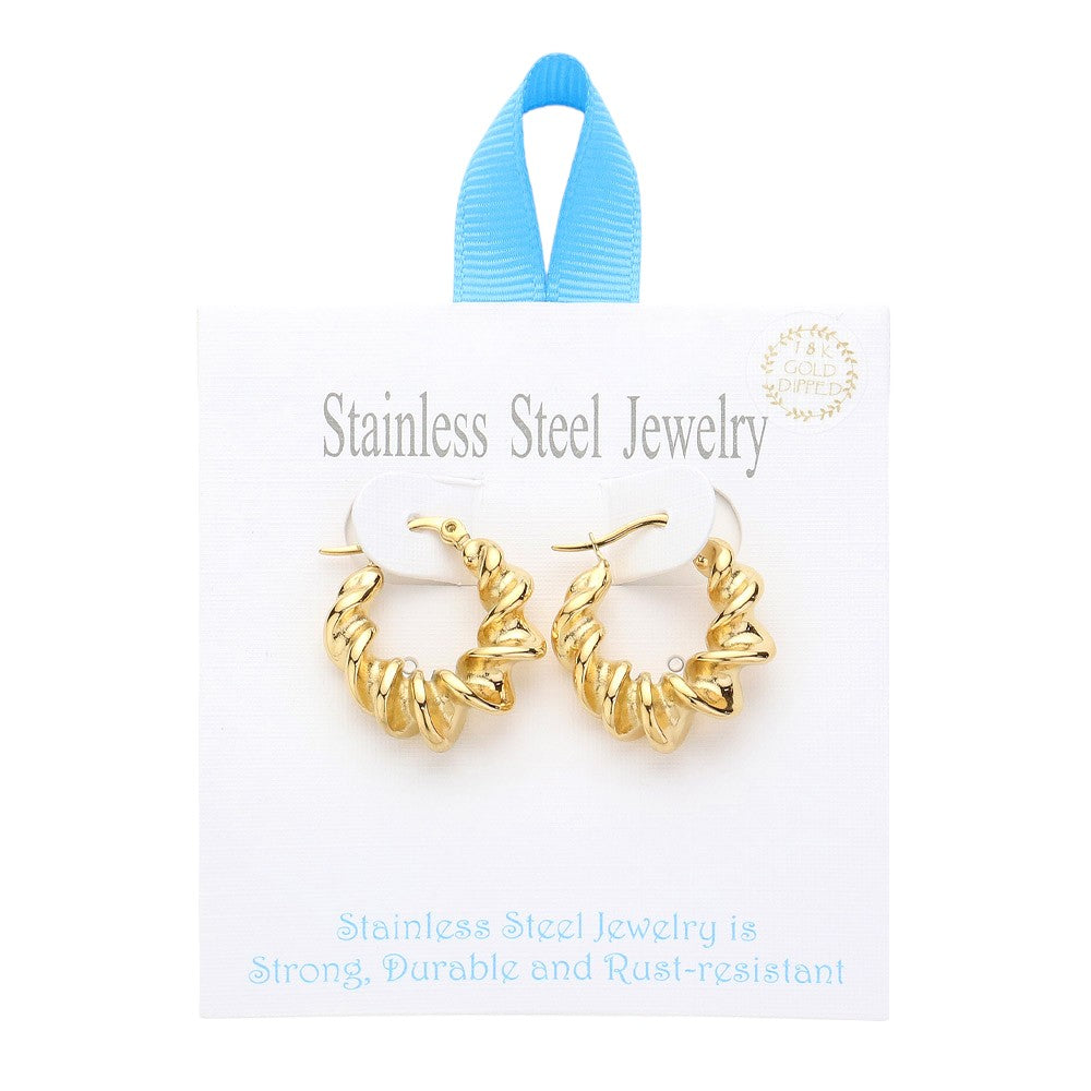 Stainless Steel Spiral Hoop Pin Catch Earrings