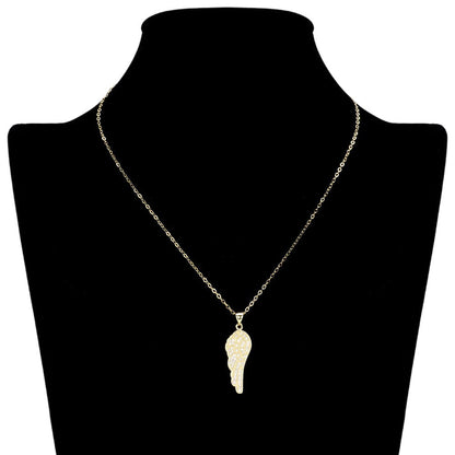 Stainless Steel Stone Paved Wing Pendant Necklace