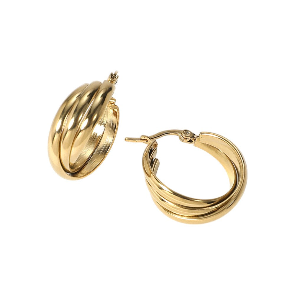 Stainless Steel Twisted Pin Catch Hoop Earrings