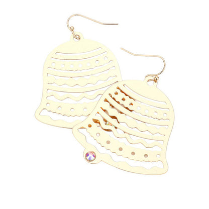 Stone Embellished Brass Metal Jingle Bell Dangle Earrings