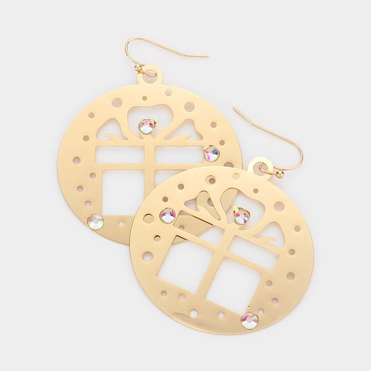 Stone Embellished Christmas Gift Brass Dangle Earrings