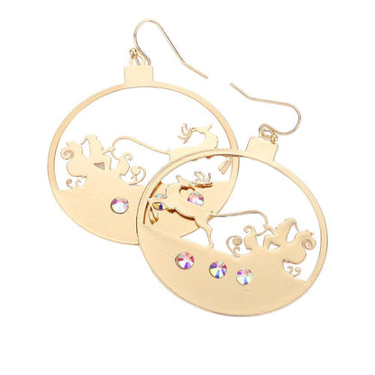 Stone Embellished Cut Out Santa Claus Brass Dangle Earrings