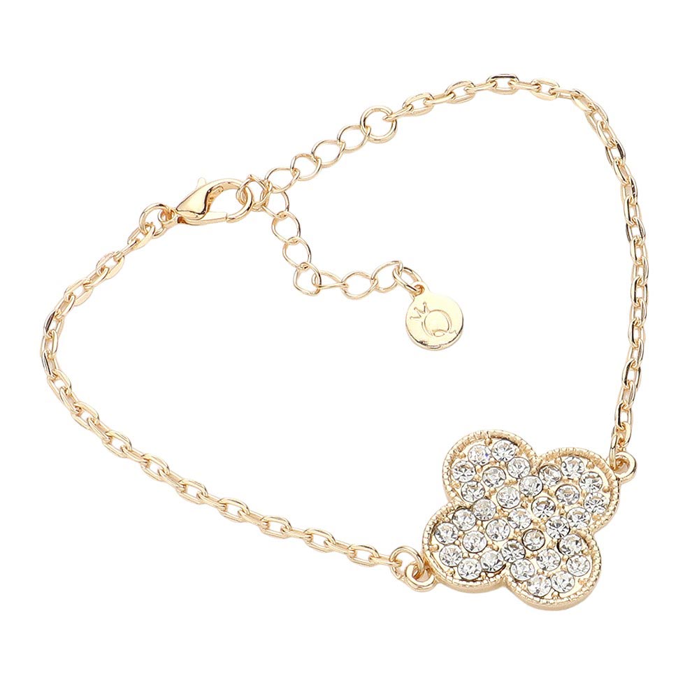 Stone Paved Quatrefoil Pointed Bracelet