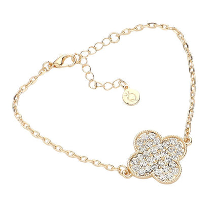 Stone Paved Quatrefoil Pointed Bracelet