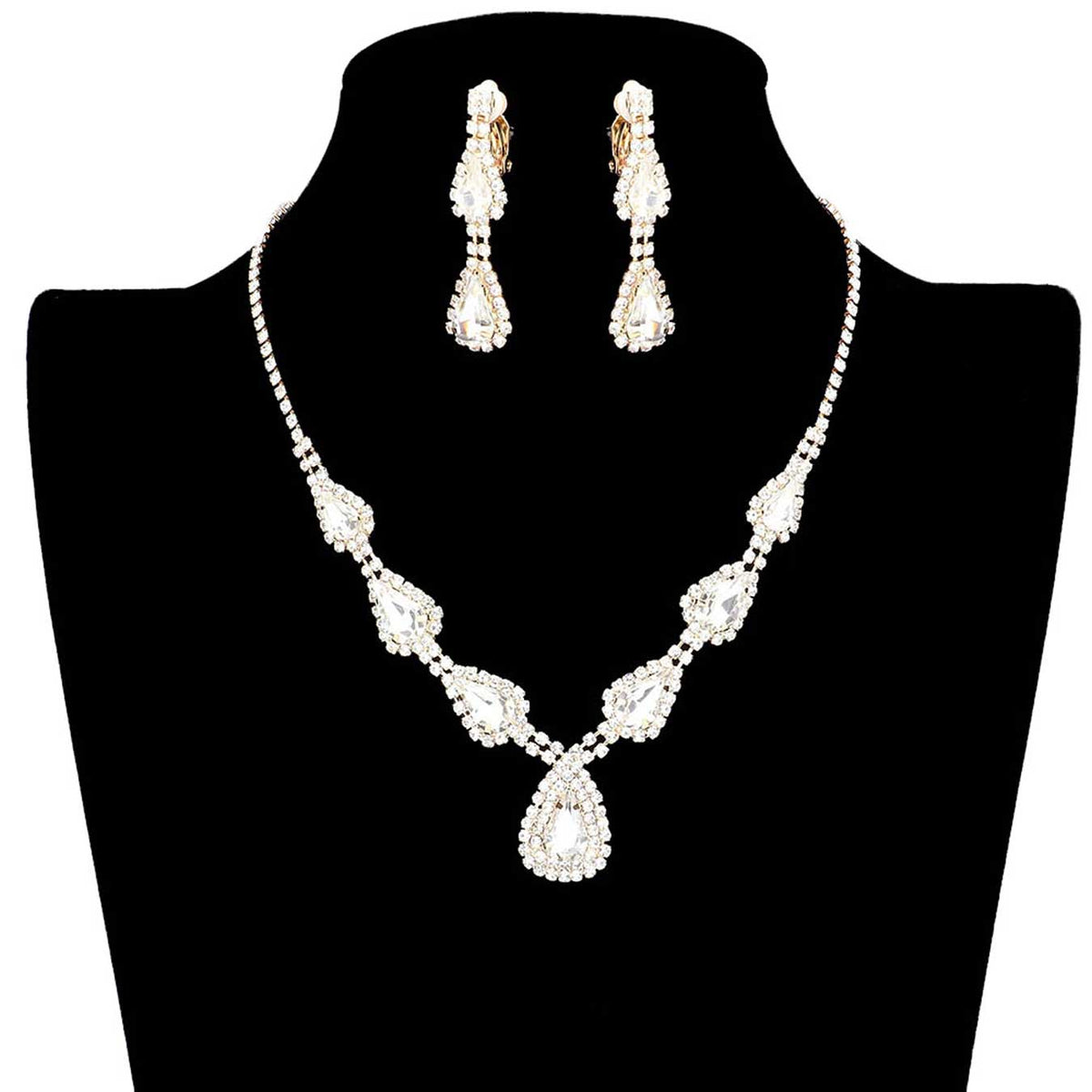 Teardrop Stone Accented Rhinestone Pave Necklace